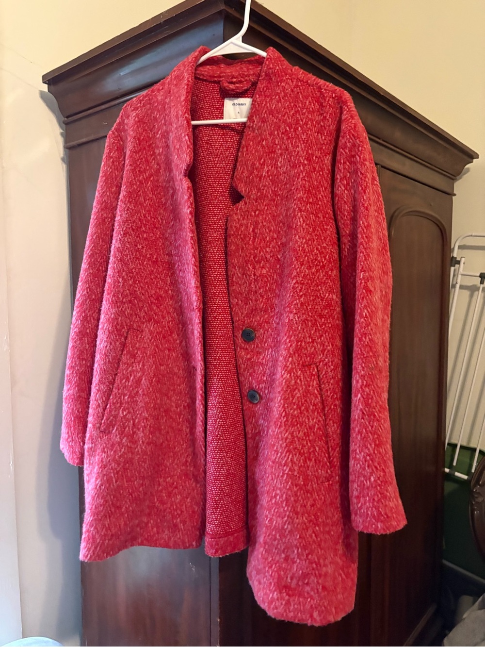 Old Navy Red Textured Pea Coat with Shawl Collar